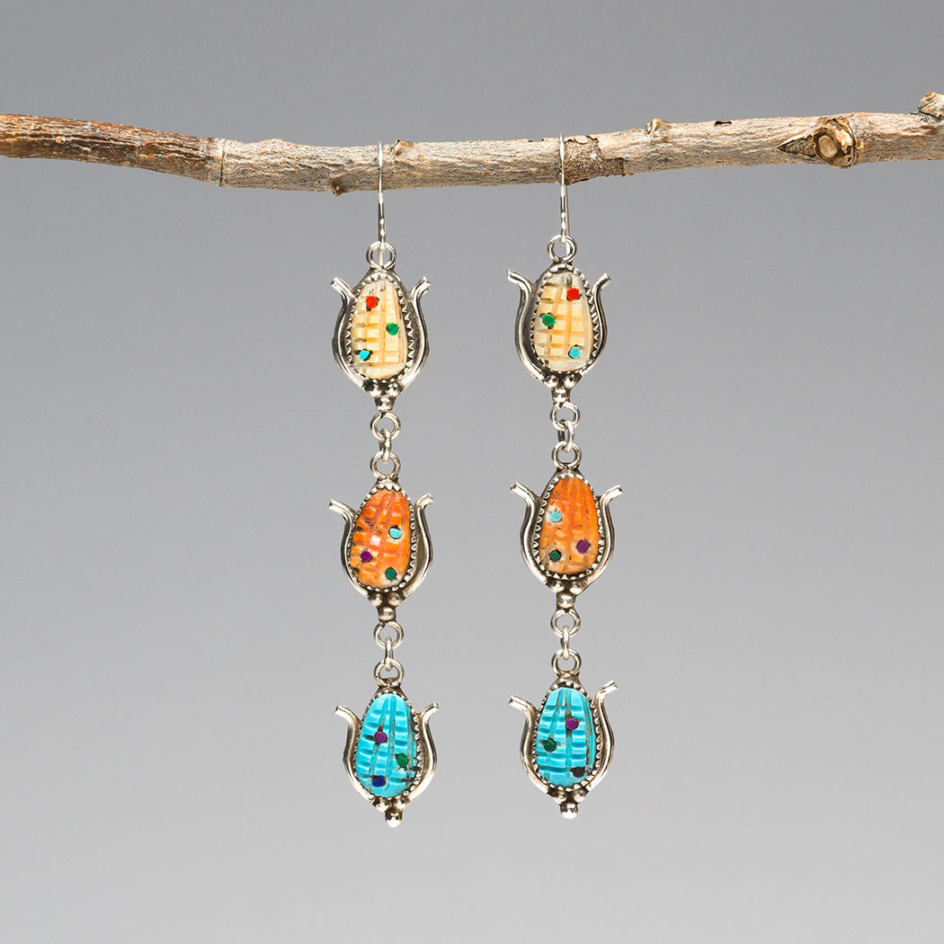 Calico Corn Dangle Earrings