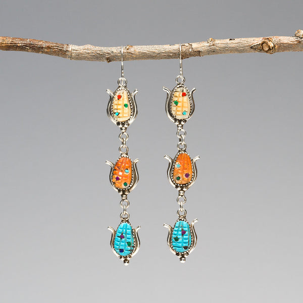 Calico Corn Dangle Earrings