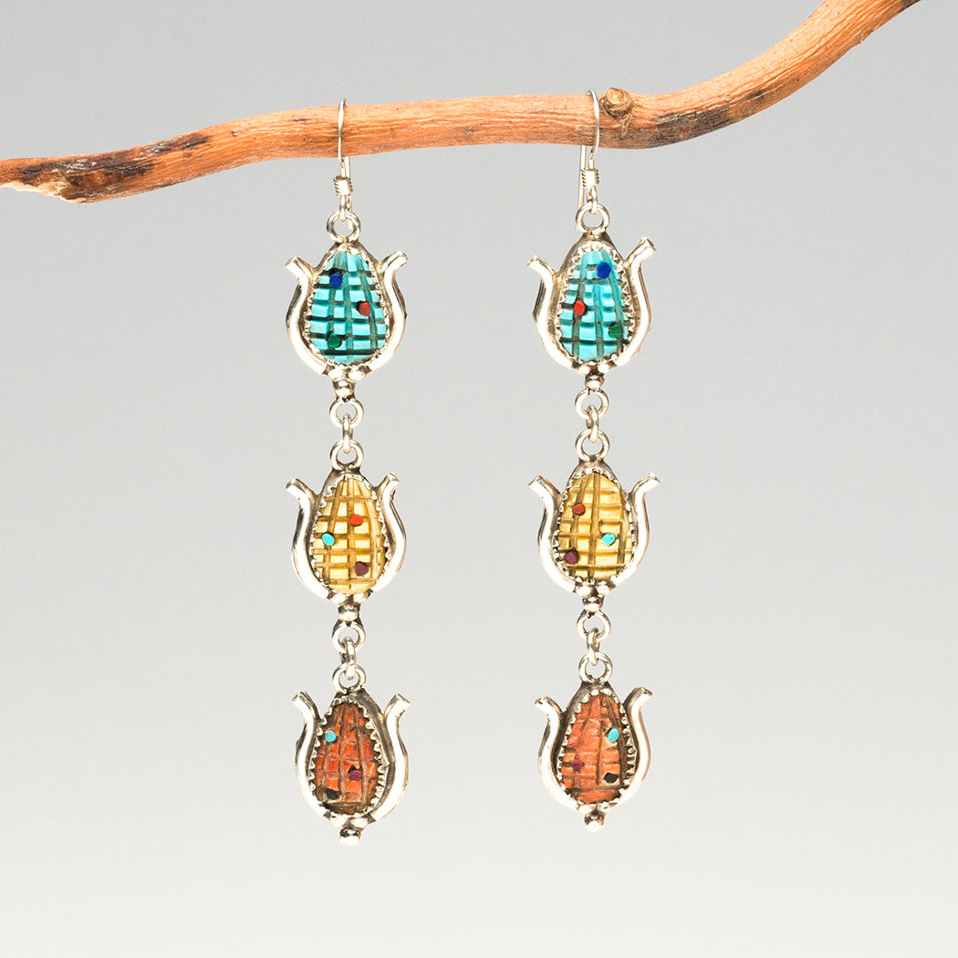Tiered Carved Corn Dangle Earrings