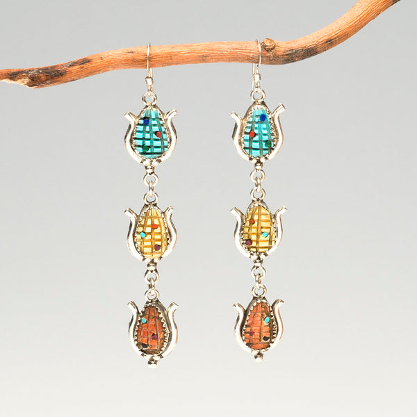 Tiered Carved Corn Dangle Earrings