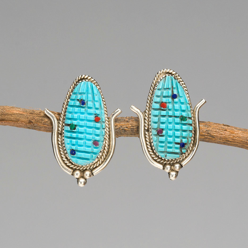 Carved Turquoise Corn Earrings