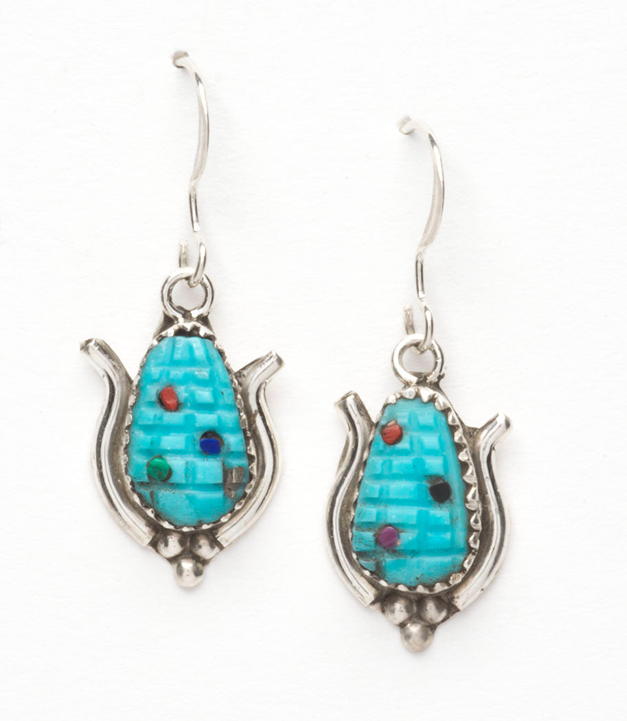 Carved Turquoise Dangle Earrings