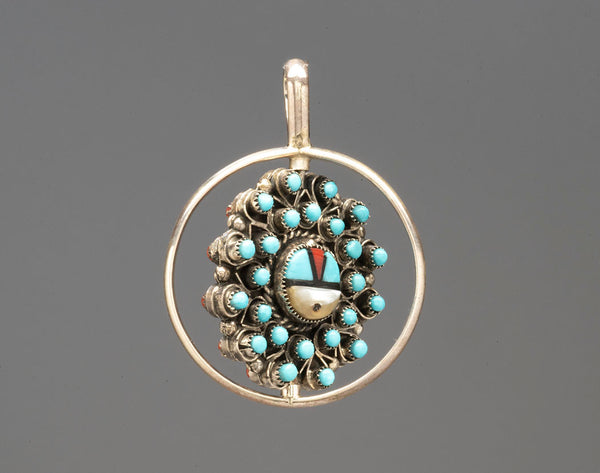 Reversible Zuni Sunface Spinner Pendant