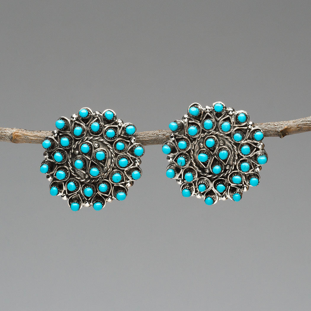 Turquoise Snake Eye Petit Point Earrings