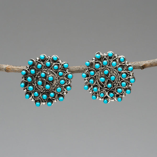 Turquoise Snake Eye Petit Point Earrings