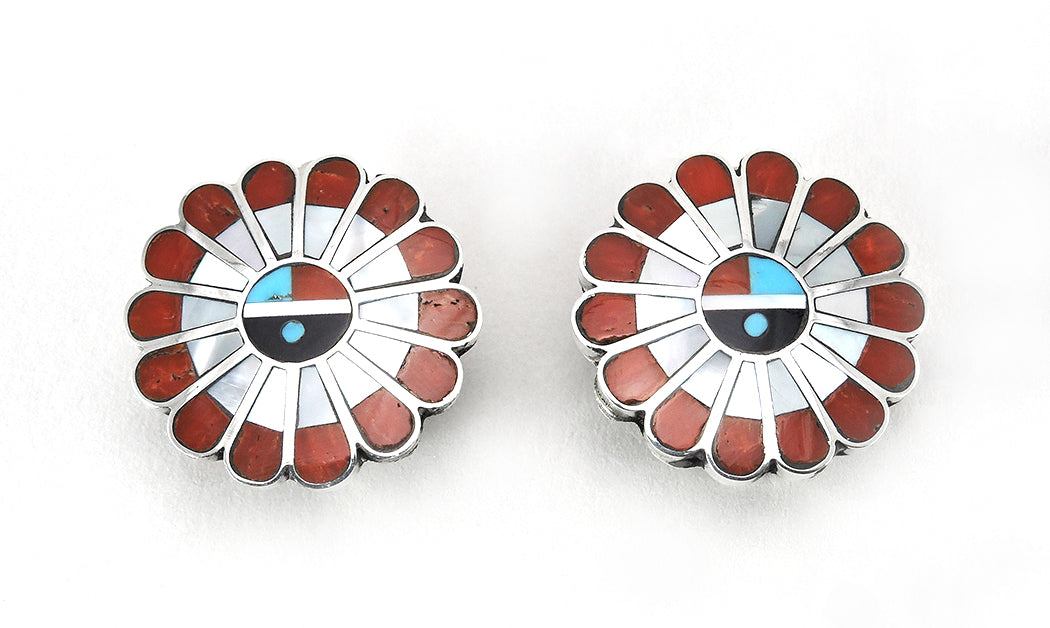 Inlaid Sunface Clip-On Earrings
