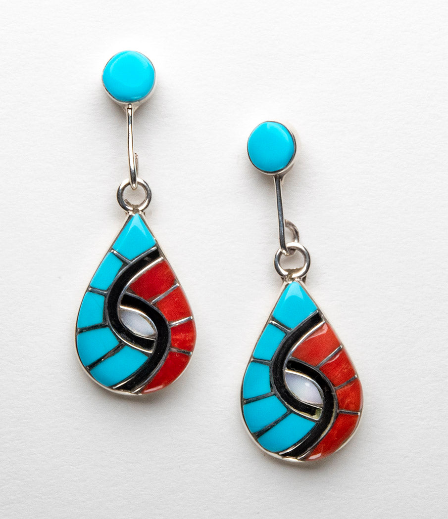 Coral and Turquoise Double Hummingbird Earrings