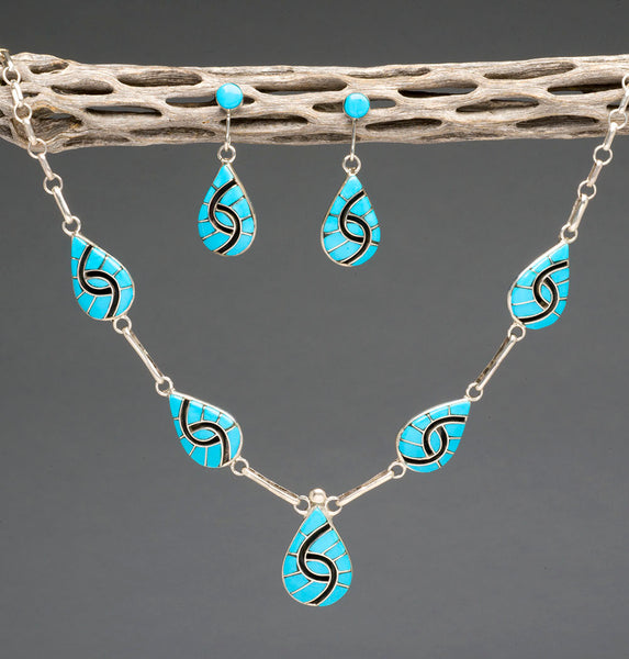 Kingman Turquoise Double Hummingbird Necklace & Earrings Set