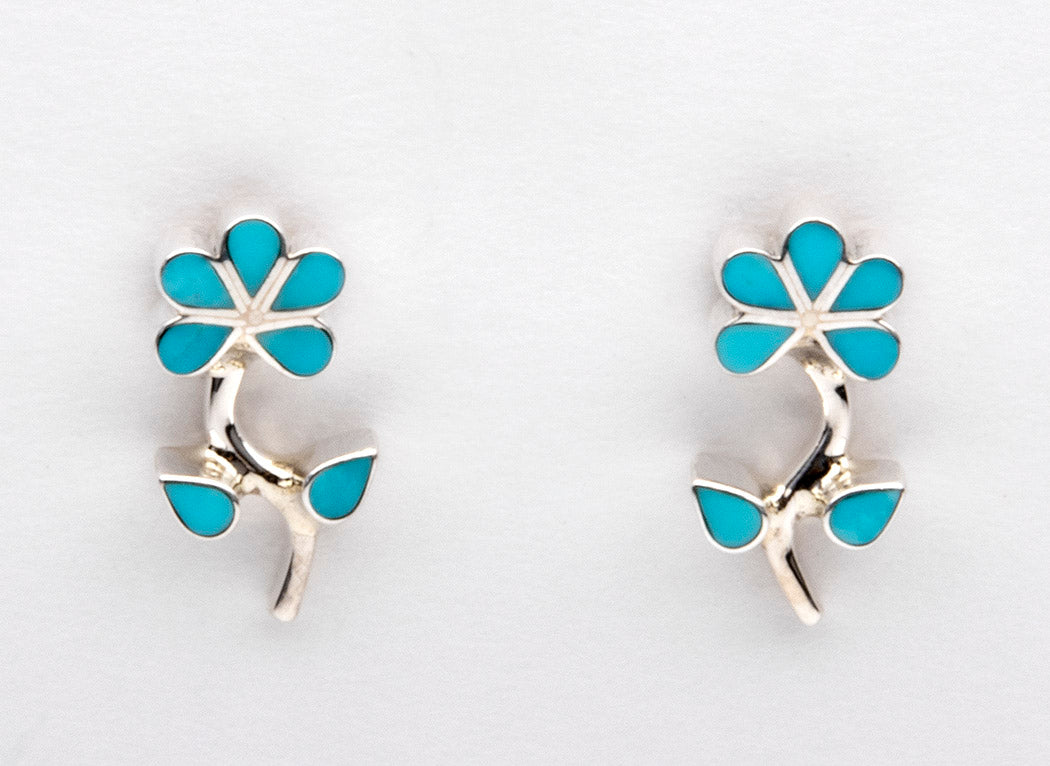 Sterling Silver & Sleeping Beauty Turquoise Flower Earrings