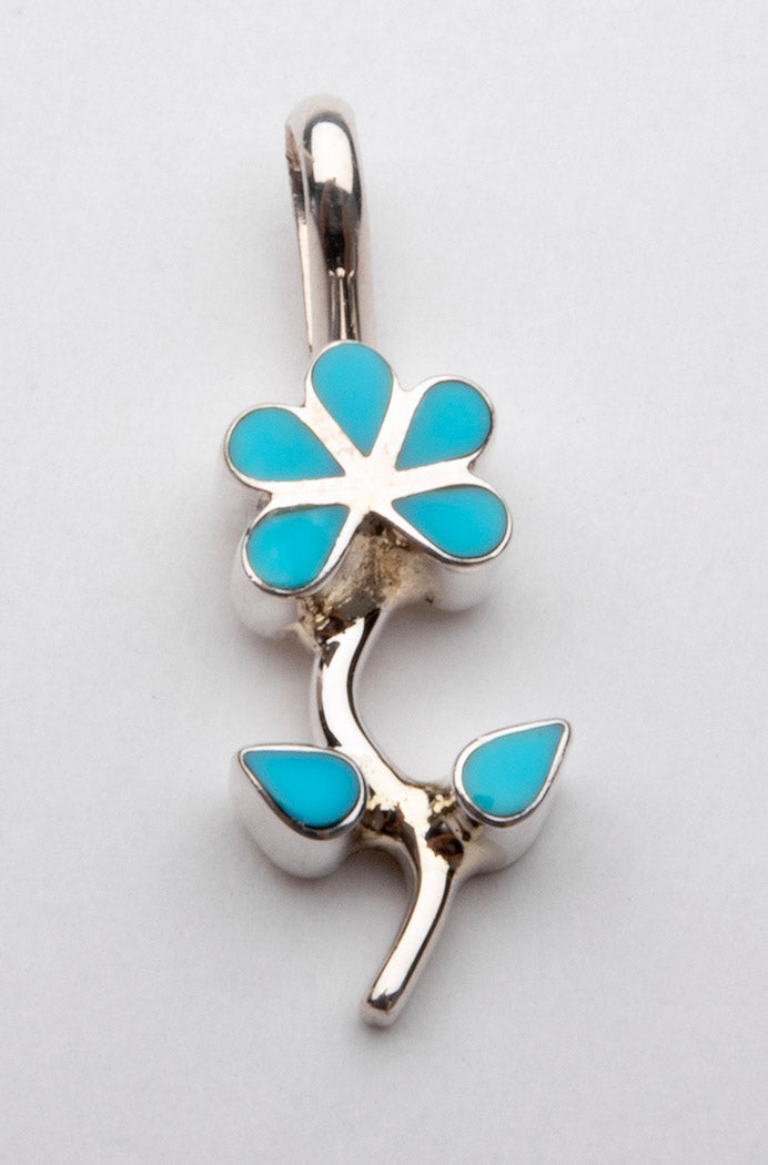 Sterling Silver & Sleeping Beauty Turquoise Flower Pendant