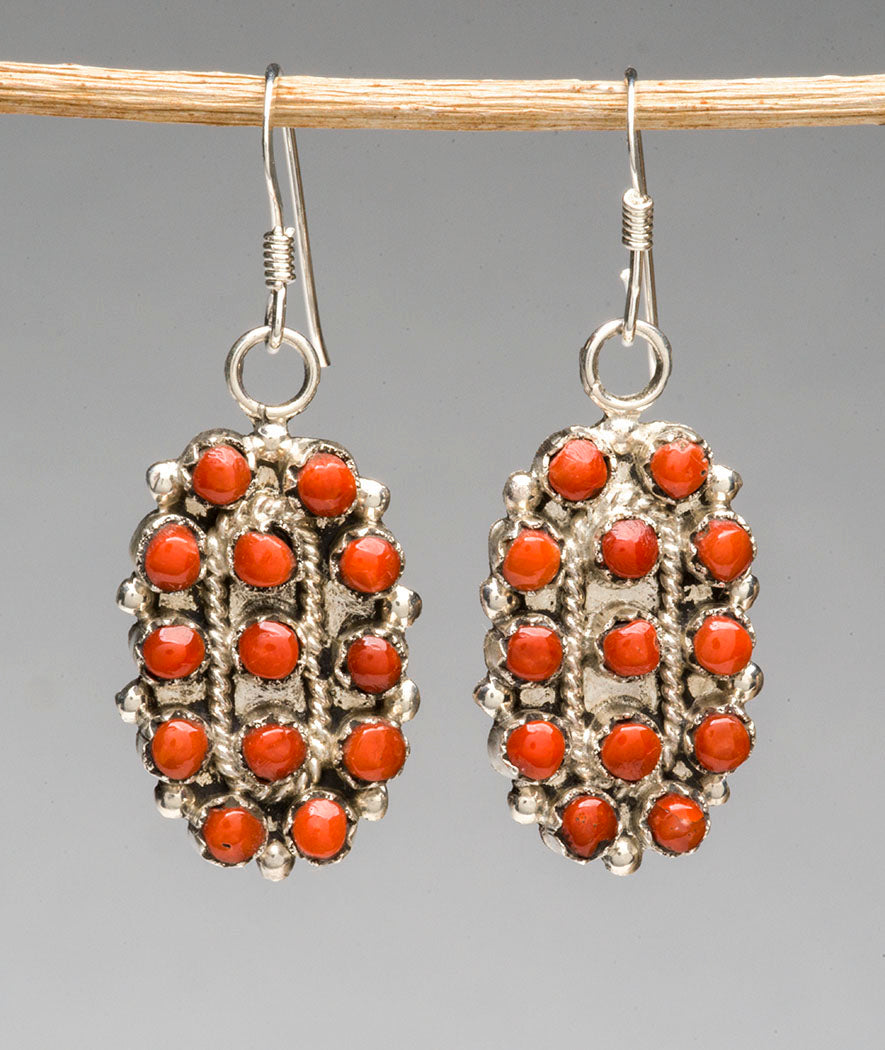 Cheerful Red Coral Petit Point Earrings