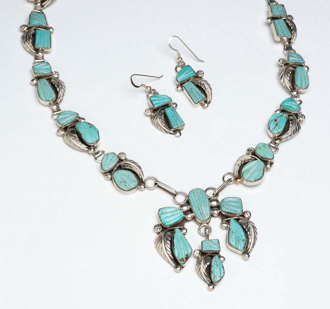 Grand 1 Turquoise Necklace and Earrings Set in 14k Gold (December)