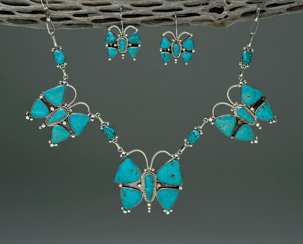 Unique South Western Turquoise Howlite Squash Blossom Necklace Earring –  Rosemarie Collections