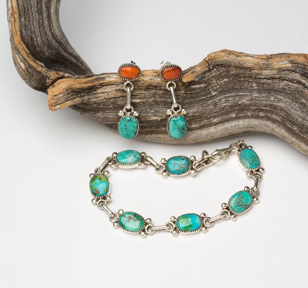 Turquoise Link Bracelet & Earring Set