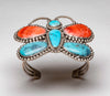 All Natural Sleeping Beauty Turquoise, Compitos Turquoise & Spiny Oyster Shell Butterfly Cuff Bracelet