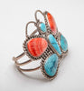 All Natural Sleeping Beauty Turquoise, Compitos Turquoise & Spiny Oyster Shell Butterfly Cuff Bracelet