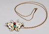 Gold, Sterling Silver, Red Coral & Sleeping Beauty Turquoise Butterfly Pendant With Chain