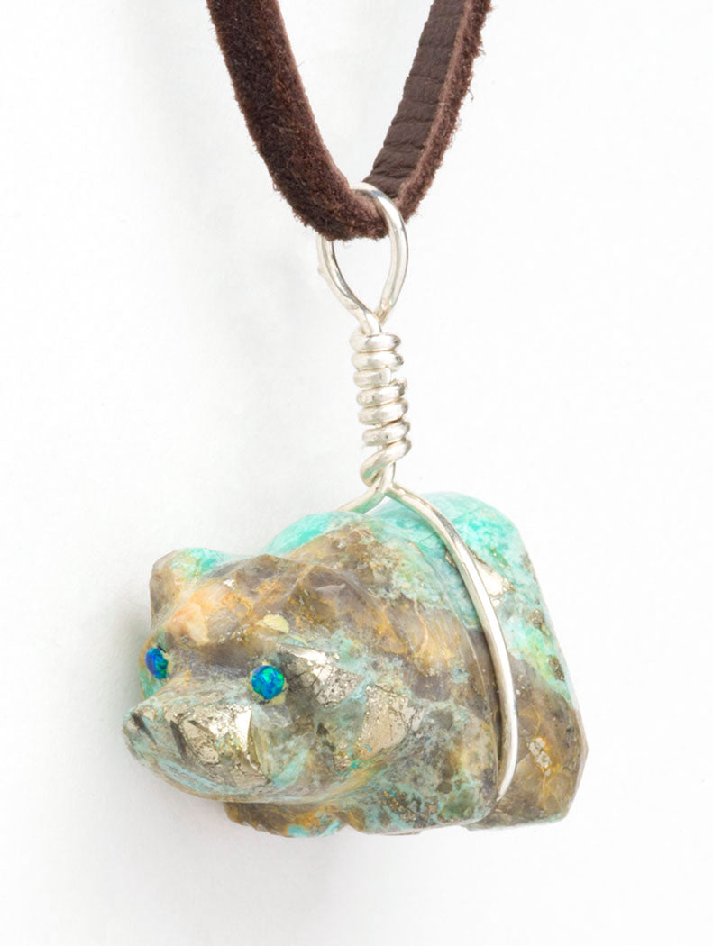 Reversible Turquoise With Pyrite Bear Pendant