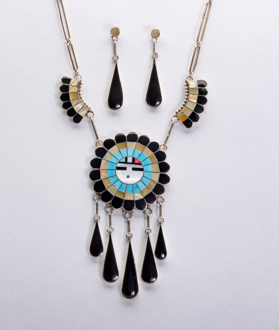 Channel Inlay Sunface Necklace and Earring Set