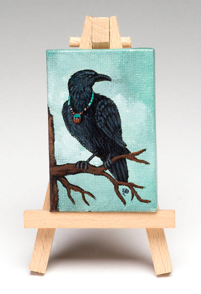 Miniature Raven Painting With Easel