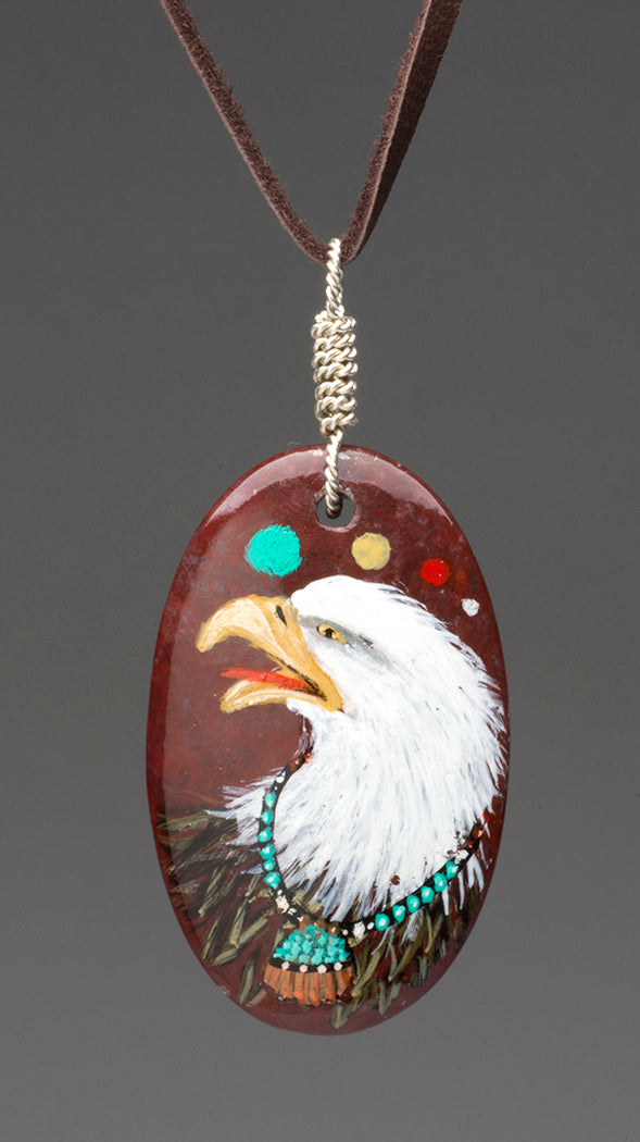Hand-Painted Eagle Marble Pendant