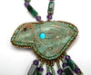 Carved Turquoise Bird With Aventurine & Amethyst Necklace