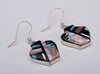 Inlaid Pen Shell, Pink Mussel Shell & Turquoise Pottery Earrings