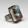 Reticulated Sterling Silver, Abalone, Kingman Turquoise & 18K Gold Ring