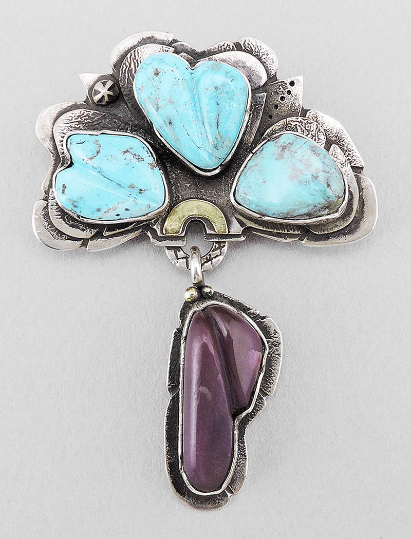 Sterling Silver Atlantis Pendant with Bisbee Turquoise and Sugilite
