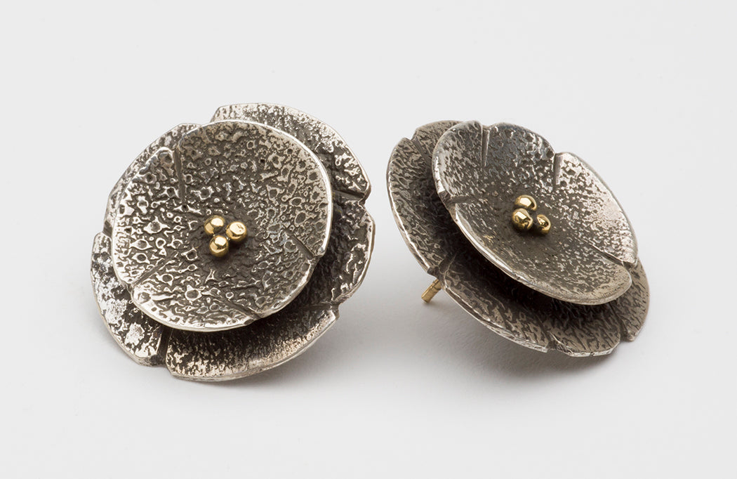 "Moon Blossom" Earrings Of Sterling Silver & 18K Gold
