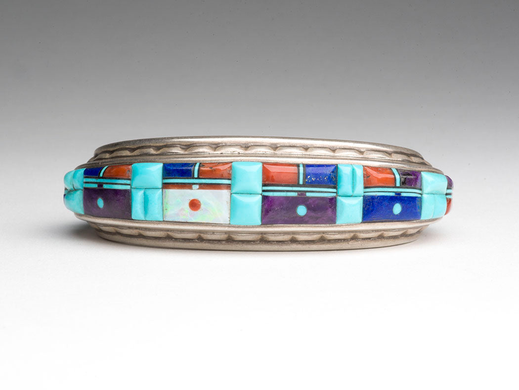 Zuni Sunface Cobble Inlay Cuff Bracelet