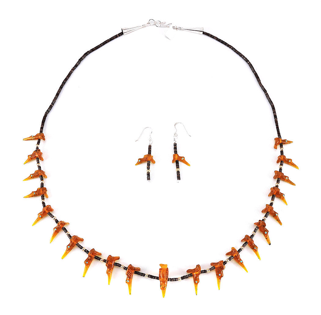 Amber Hummingbird Fetish Necklace & Earrings Set
