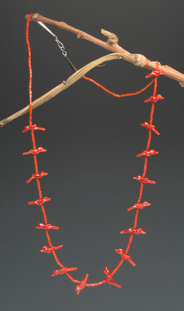 Flock Of Feathered Friends Red Coral Fetish Necklace