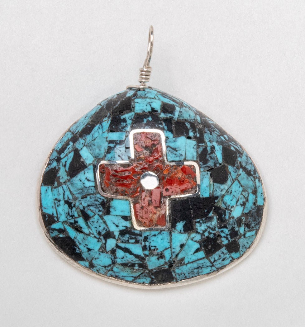 Turquoise and Coral Overlay Pendant