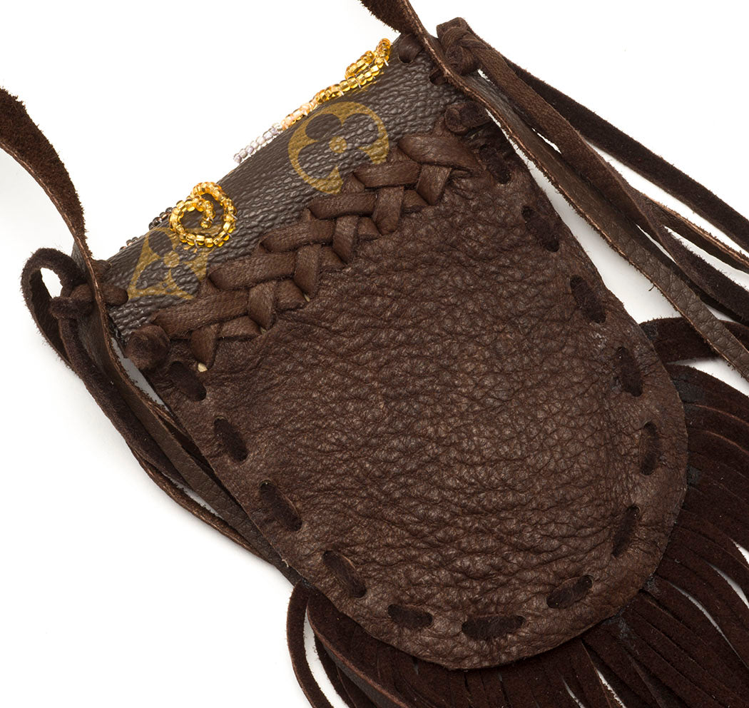 Repurposed Louis Vuitton Leather & Glass Seed Bead Pouch – Keshi