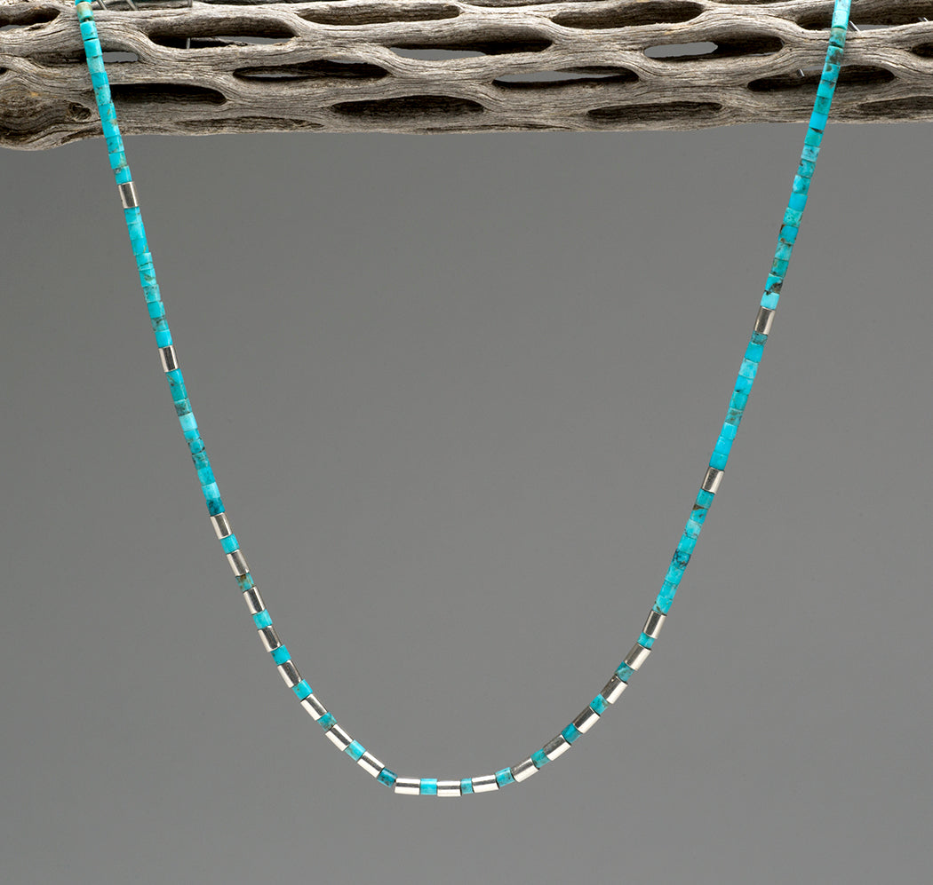 Sleeping Beauty Turquoise & Sterling Silver Heishe Necklace