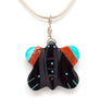 Jet, Red Coral & Turquoise Butterfly Pendant