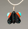 Jet, Red Coral & Turquoise Butterfly Pendant