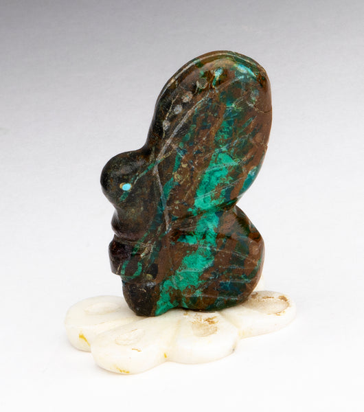 Chrysocolla Butterfly On Alabaster Flower Base