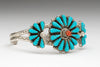 Carved Sleeping Beauty Turquoise & Red Coral Rosette Cuff Bracelet