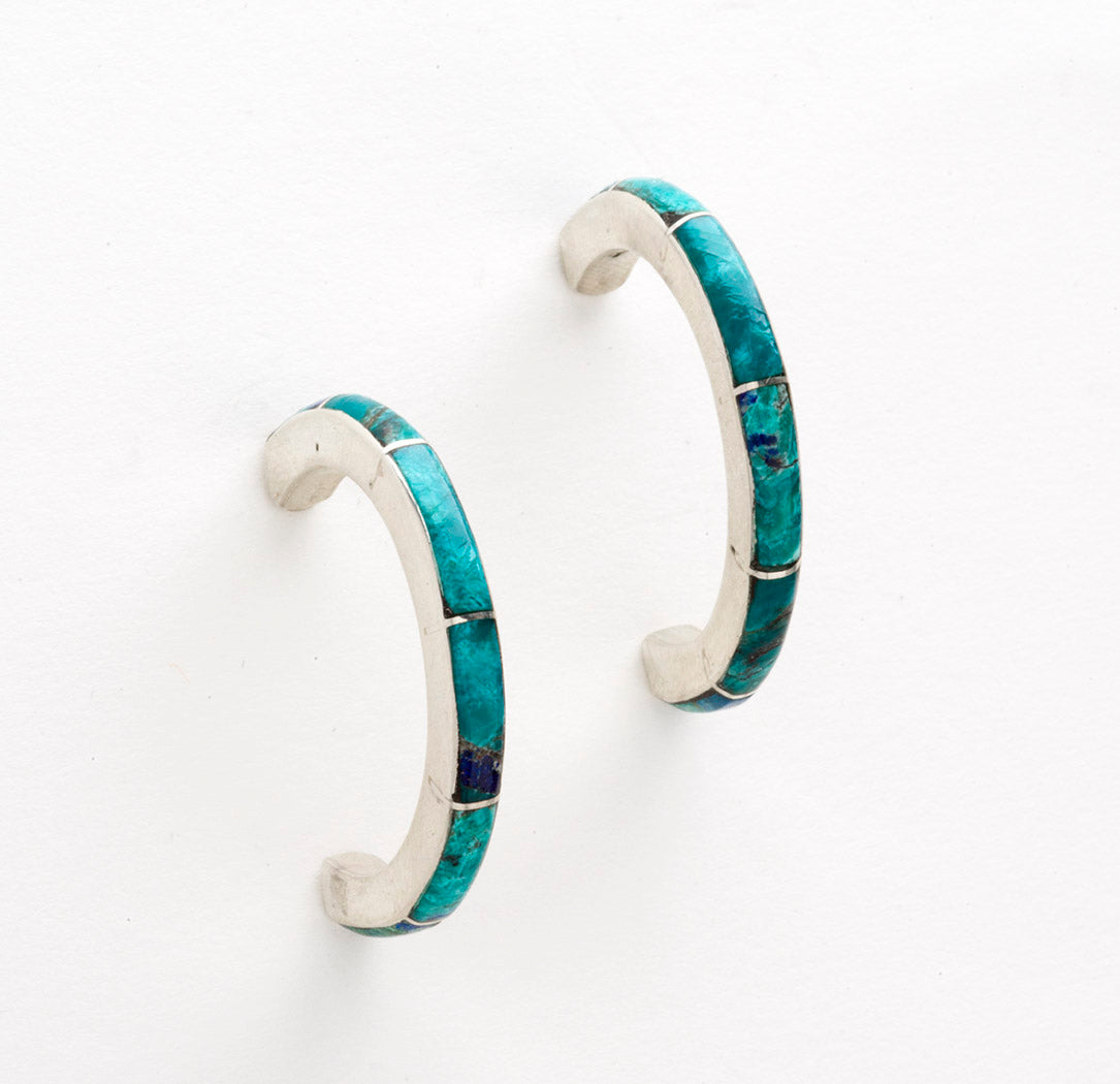 Easy To Wear Half-Hoop Earrings Of Azurite