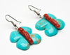 Kingman Turquoise & Natural Branch Red Coral Butterfly Maiden Earrings