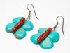 Kingman Turquoise & Natural Branch Red Coral Butterfly Maiden Earrings