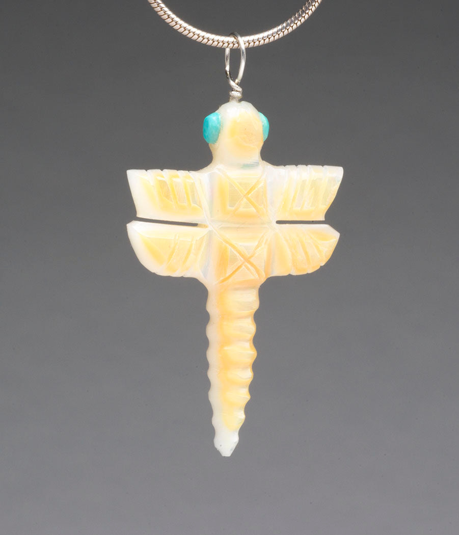 Reversible Gold Lip Shell Dragonfly Fetish Pendant