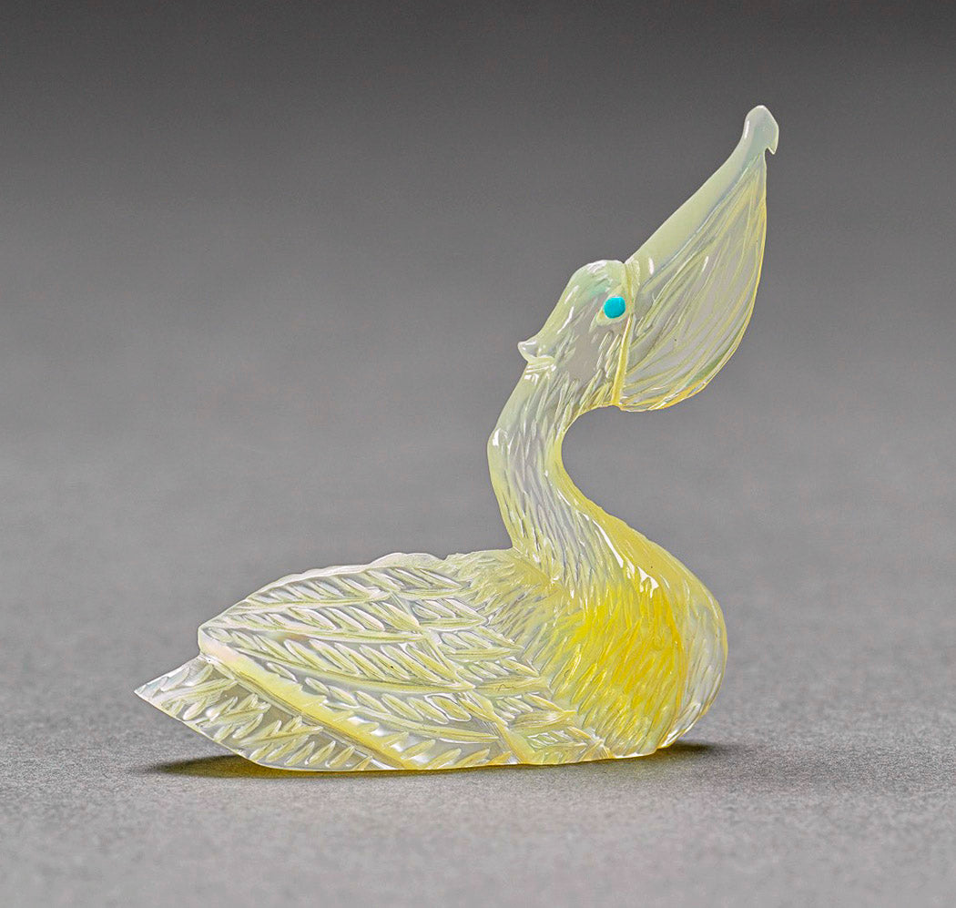 Mother of Pearl Pelican, in Remembrance By Cellester Laate(d)