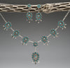 Sterling Silver & Sleeping Beauty Turquoise Petit Point Squash Blossom Necklace & Earrings Set