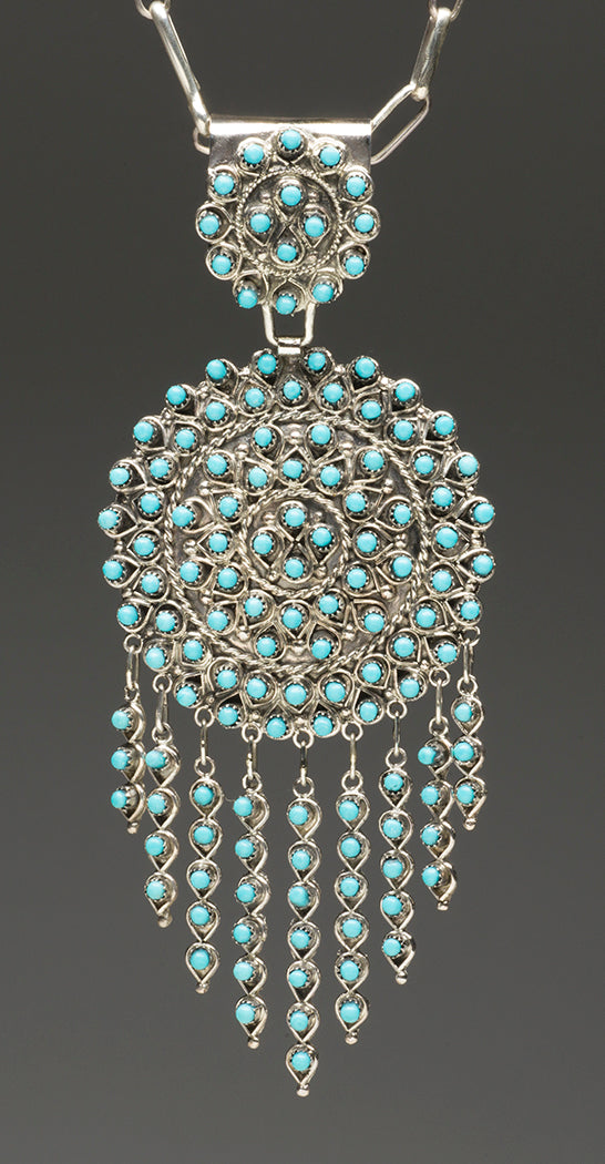 Turquoise Petit Point Pendant With Removable Chain Necklace